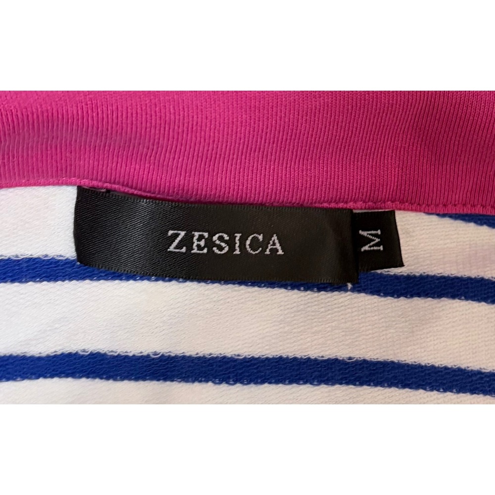 NEW‎ Blue White Striped Long Sleeve Polo Pullover Sweatshirt Medium Pink Collar - Picture 5 of 6